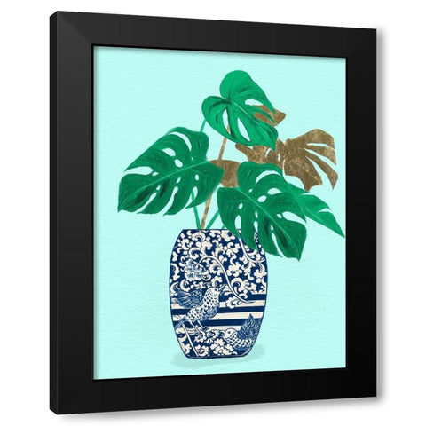 Jungle Leaves in Vase Black Modern Wood Framed Art Print with Double Matting by Pinto, Patricia