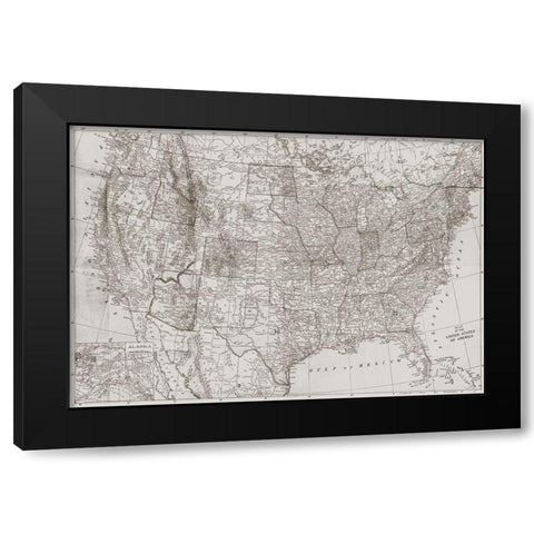 Natural US Map Black Modern Wood Framed Art Print by Meneely, Dan