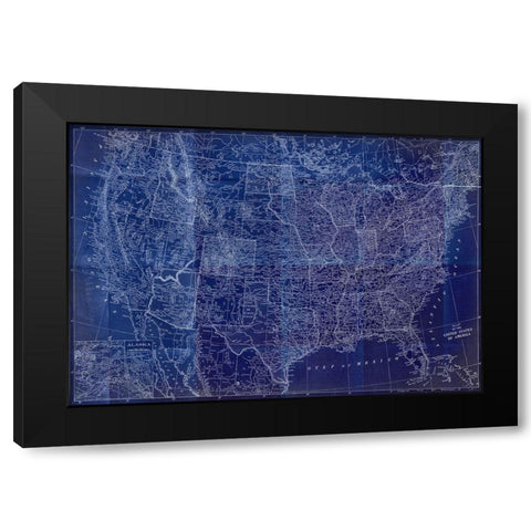 Cobalt US Map Black Modern Wood Framed Art Print by Meneely, Dan