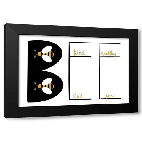 Bee Kind Black Modern Wood Framed Art Print by Navas, Emily