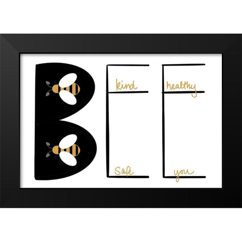 Bee Kind Black Modern Wood Framed Art Print by Navas, Emily