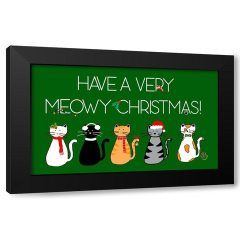 Christmas Cat Wishes Black Modern Wood Framed Art Print by Torres, Melanie