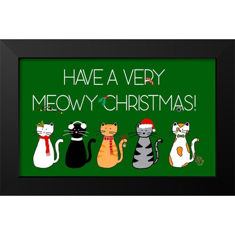 Christmas Cat Wishes Black Modern Wood Framed Art Print by Torres, Melanie