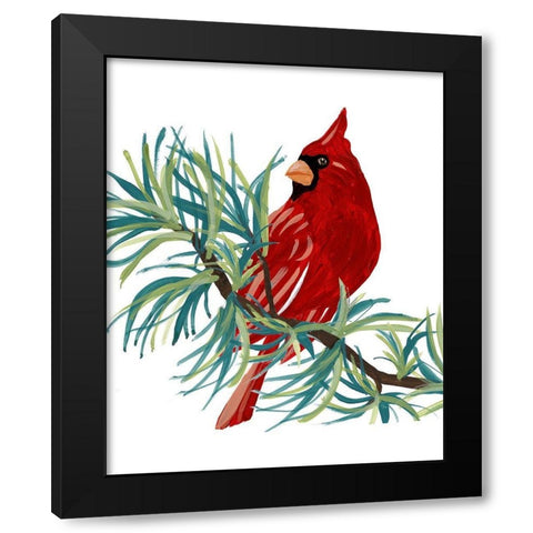 Modern Cardinal on Branch II Black Modern Wood Framed Art Print with Double Matting by Loreth, Lanie