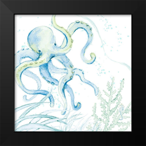 Blue Octopus Black Modern Wood Framed Art Print by Loreth, Lanie