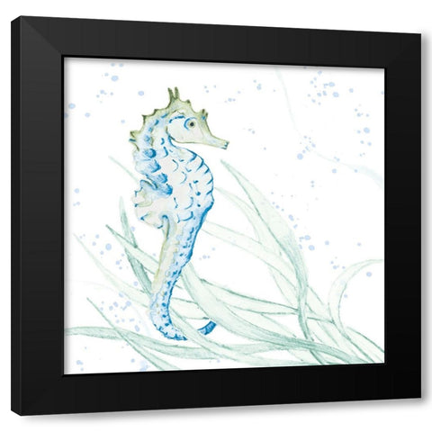 Blue Seahorse In Seagrass Black Modern Wood Framed Art Print with Double Matting by Loreth, Lanie