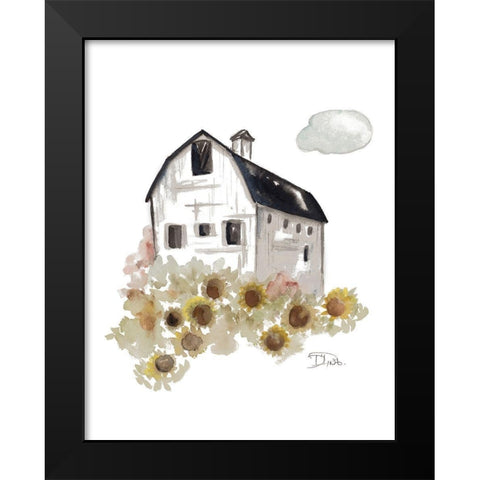 Barn and Sunflowers Black Modern Wood Framed Art Print by Pinto, Patricia