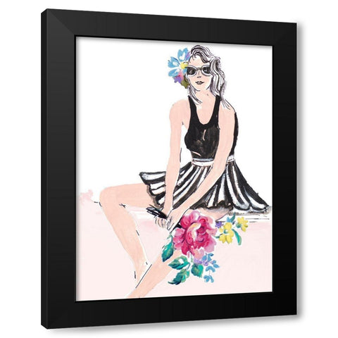 Pink Pop Girl Black Modern Wood Framed Art Print by Pinto, Patricia