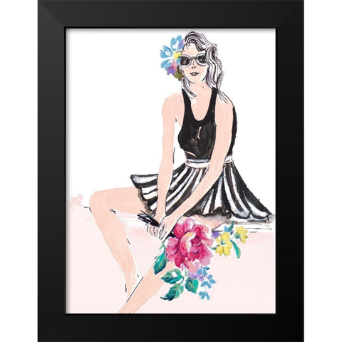 Pink Pop Girl Black Modern Wood Framed Art Print by Pinto, Patricia