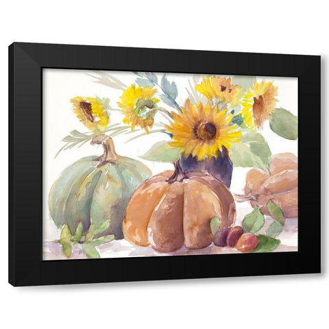 Tawny Sunflowers and Pumpkins Black Modern Wood Framed Art Print by Loreth, Lanie