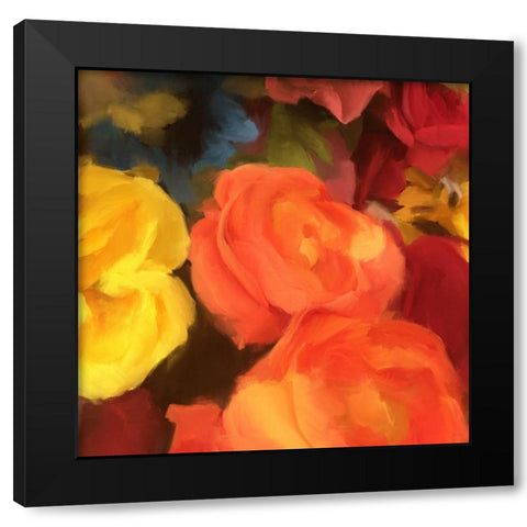 Rose Blooms Black Modern Wood Framed Art Print by Meneely, Dan