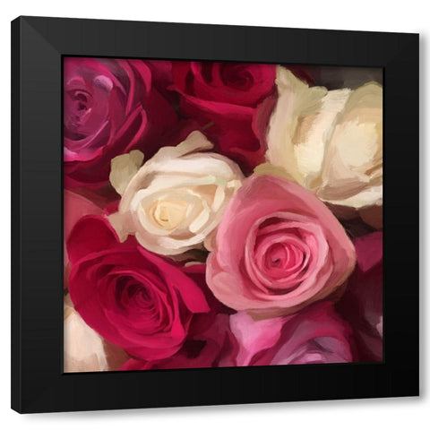 Pink Roses Black Modern Wood Framed Art Print with Double Matting by Meneely, Dan