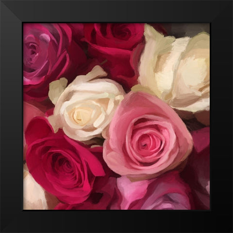 Pink Roses Black Modern Wood Framed Art Print by Meneely, Dan