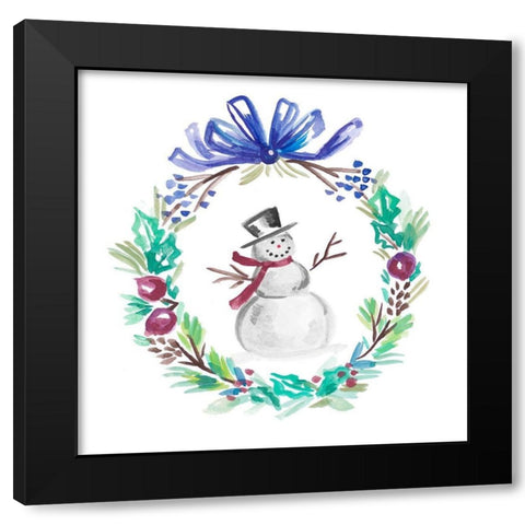 Holiday Snowman Wreath I Black Modern Wood Framed Art Print by Del Sol, Ani