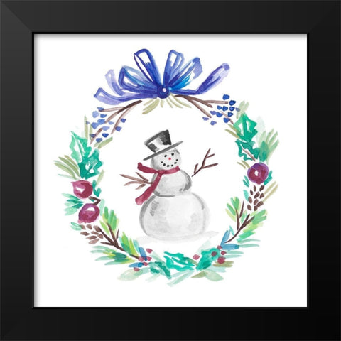 Holiday Snowman Wreath I Black Modern Wood Framed Art Print by Del Sol, Ani