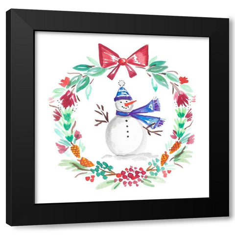 Holiday Snowman Wreath II Black Modern Wood Framed Art Print by Del Sol, Ani