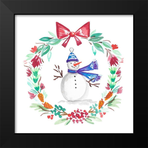 Holiday Snowman Wreath II Black Modern Wood Framed Art Print by Del Sol, Ani