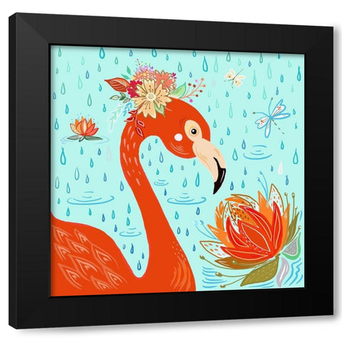 Flamingo in the Rain Black Modern Wood Framed Art Print with Double Matting by Del Sol, Ani