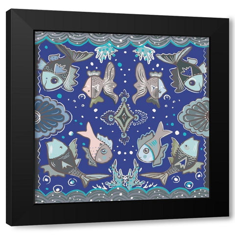 Fishes in Blue Sea Black Modern Wood Framed Art Print with Double Matting by Del Sol, Ani
