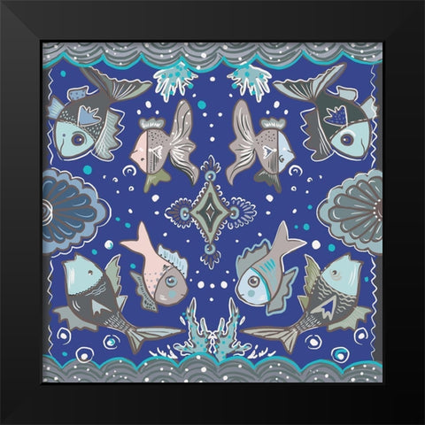 Fishes in Blue Sea Black Modern Wood Framed Art Print by Del Sol, Ani