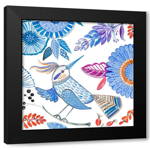 Bird with Flowers I Black Modern Wood Framed Art Print with Double Matting by Del Sol, Ani