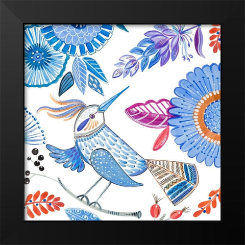 Bird with Flowers I Black Modern Wood Framed Art Print by Del Sol, Ani