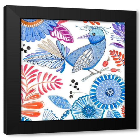 Bird with Flowers II Black Modern Wood Framed Art Print by Del Sol, Ani