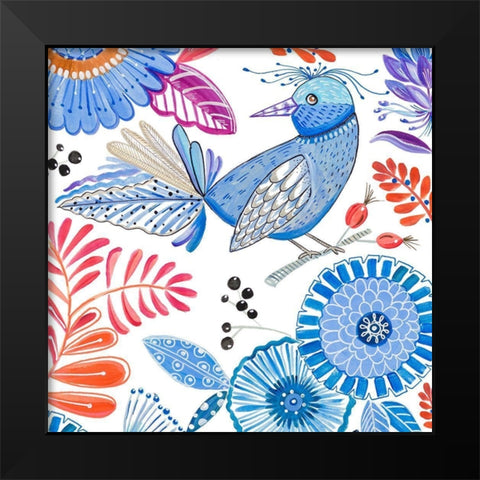 Bird with Flowers II Black Modern Wood Framed Art Print by Del Sol, Ani