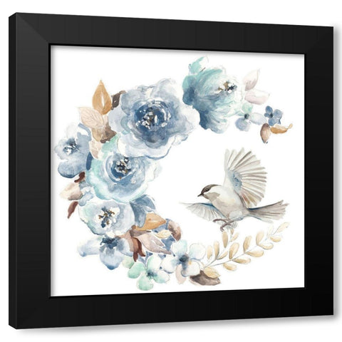 Floral with Bird I Black Modern Wood Framed Art Print by Pinto, Patricia