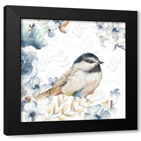Bird on Wildflowers I Black Modern Wood Framed Art Print with Double Matting by Pinto, Patricia