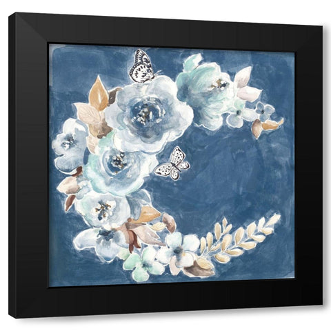 Wild Beauty Wreath Black Modern Wood Framed Art Print by Pinto, Patricia