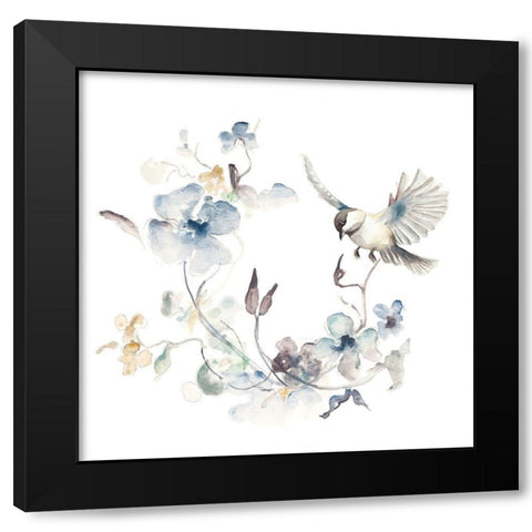Floral with Bird II Black Modern Wood Framed Art Print by Pinto, Patricia