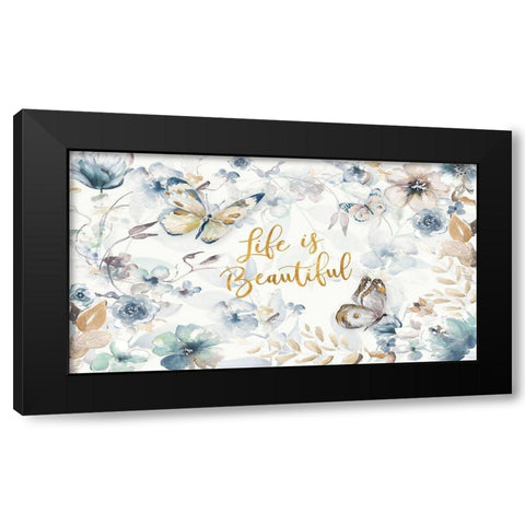 Life is Beautiful Butterfly Floral Black Modern Wood Framed Art Print by Pinto, Patricia
