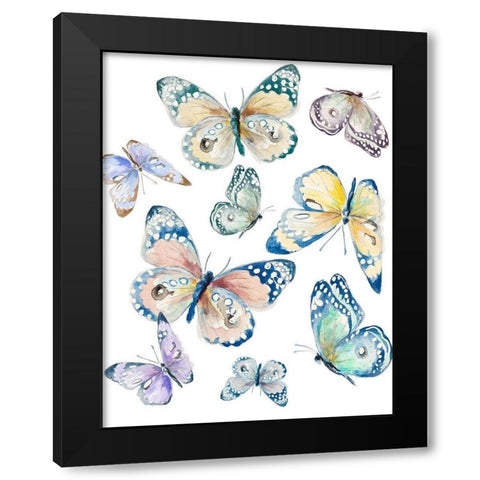 Colorful Isolated Butterflies Black Modern Wood Framed Art Print by Pinto, Patricia