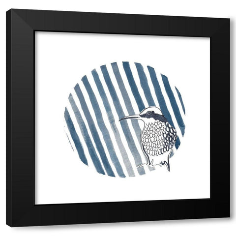 Indigo Bird Circle Black Modern Wood Framed Art Print by Pinto, Patricia