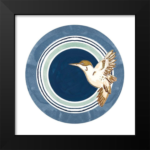 Flying Bird Circle Black Modern Wood Framed Art Print by Pinto, Patricia