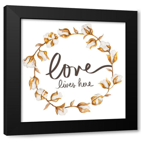 Love Lives Here Black Modern Wood Framed Art Print by Gaynor, Janice