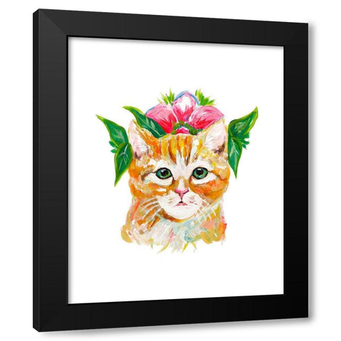 Cat with Flower Crown Black Modern Wood Framed Art Print with Double Matting by Beauchamp, Andy