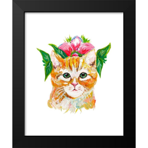 Cat with Flower Crown Black Modern Wood Framed Art Print by Beauchamp, Andy