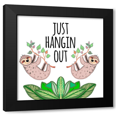 Hangin Out Sloth Black Modern Wood Framed Art Print by Del Sol, Ani