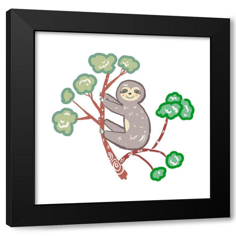 Smiling Sloth Black Modern Wood Framed Art Print by Del Sol, Ani