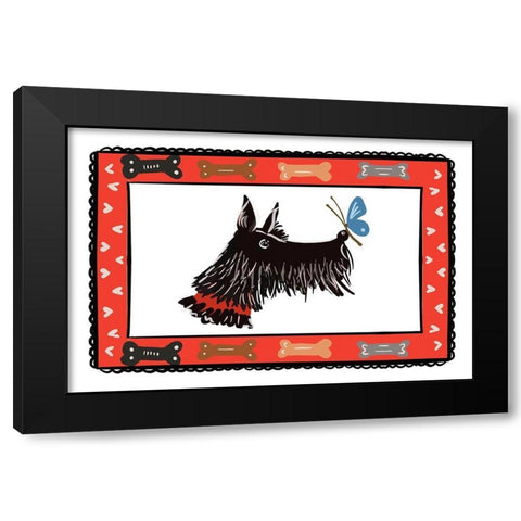 Dog With A Butterfly Friend Black Modern Wood Framed Art Print with Double Matting by Del Sol, Ani