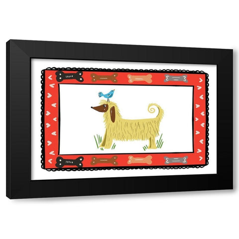 Dog with a Bird Friend Black Modern Wood Framed Art Print with Double Matting by Del Sol, Ani