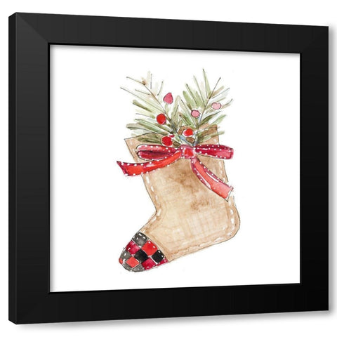 Burlap Stocking Ornament I Black Modern Wood Framed Art Print with Double Matting by Loreth, Lanie
