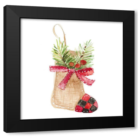 Burlap Stocking Ornament II Black Modern Wood Framed Art Print with Double Matting by Loreth, Lanie