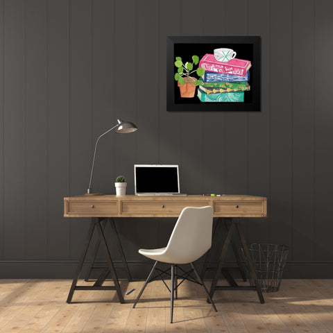 Reading Books Black Modern Wood Framed Art Print by Bucheli, Jen