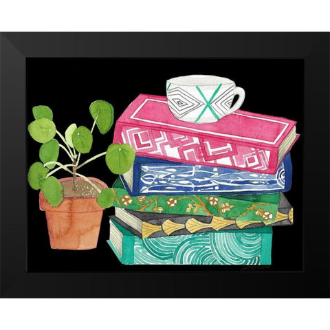Reading Books Black Modern Wood Framed Art Print by Bucheli, Jen