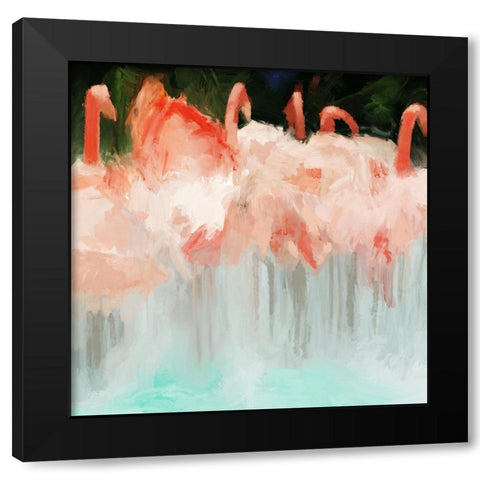 Flamingo Dance Black Modern Wood Framed Art Print by Meneely, Dan