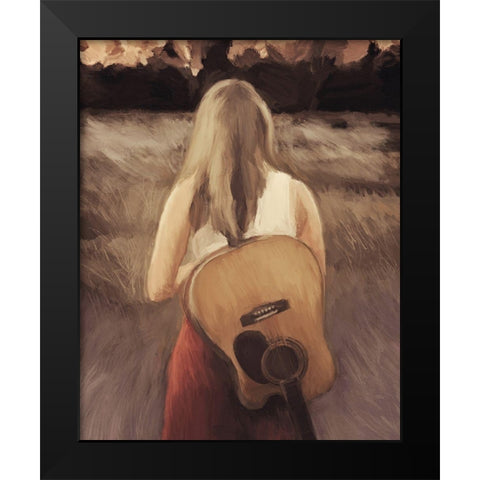 Traveling With My Guitar Black Modern Wood Framed Art Print by Meneely, Dan