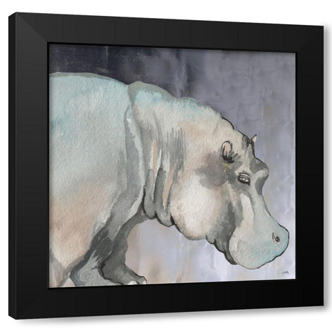Thoughtful Hippo Black Modern Wood Framed Art Print with Double Matting by Medley, Elizabeth
